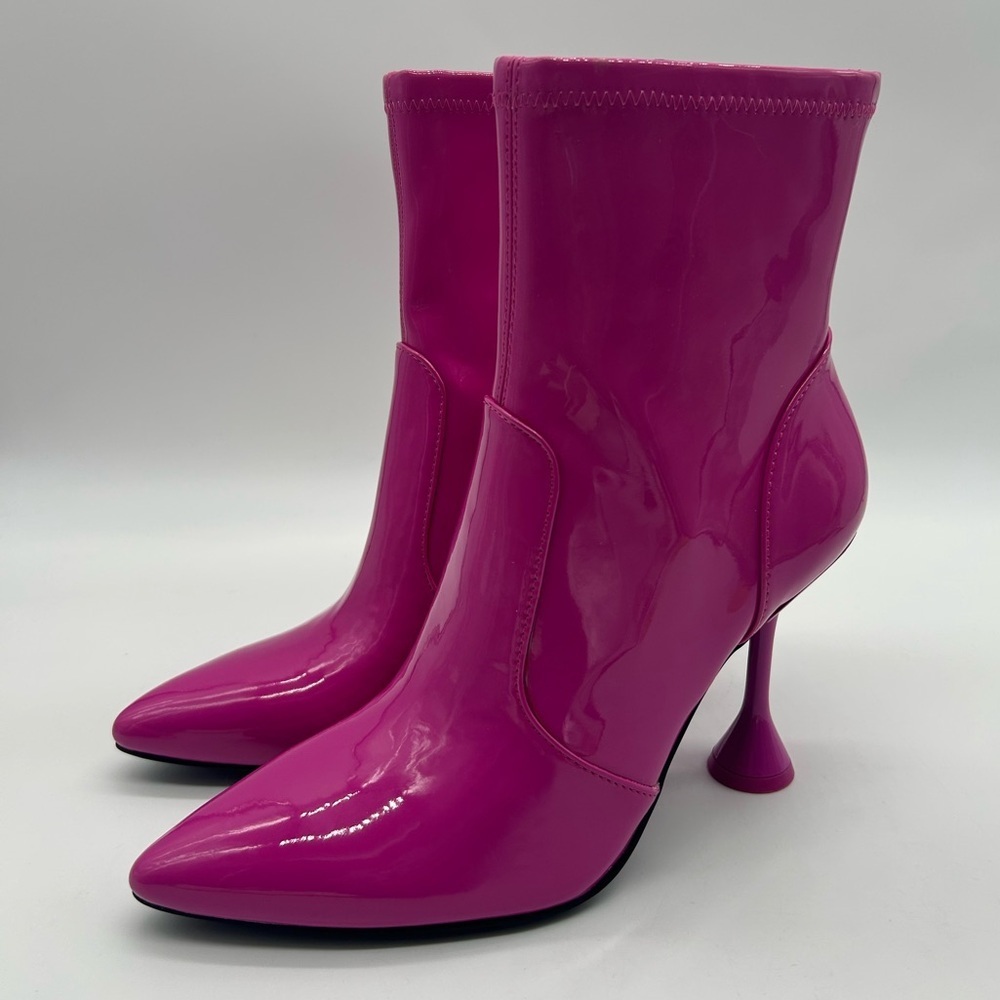 INC International Concepts Ibrinap Fuchsia Patent Ankle Boots l 8.5M Vegan NWOB - Picture 4 of 9